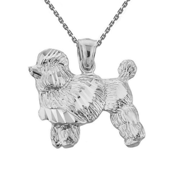 Fine Silver Diamond Cut Poodle Pendant Necklace - Picture 1 of 3